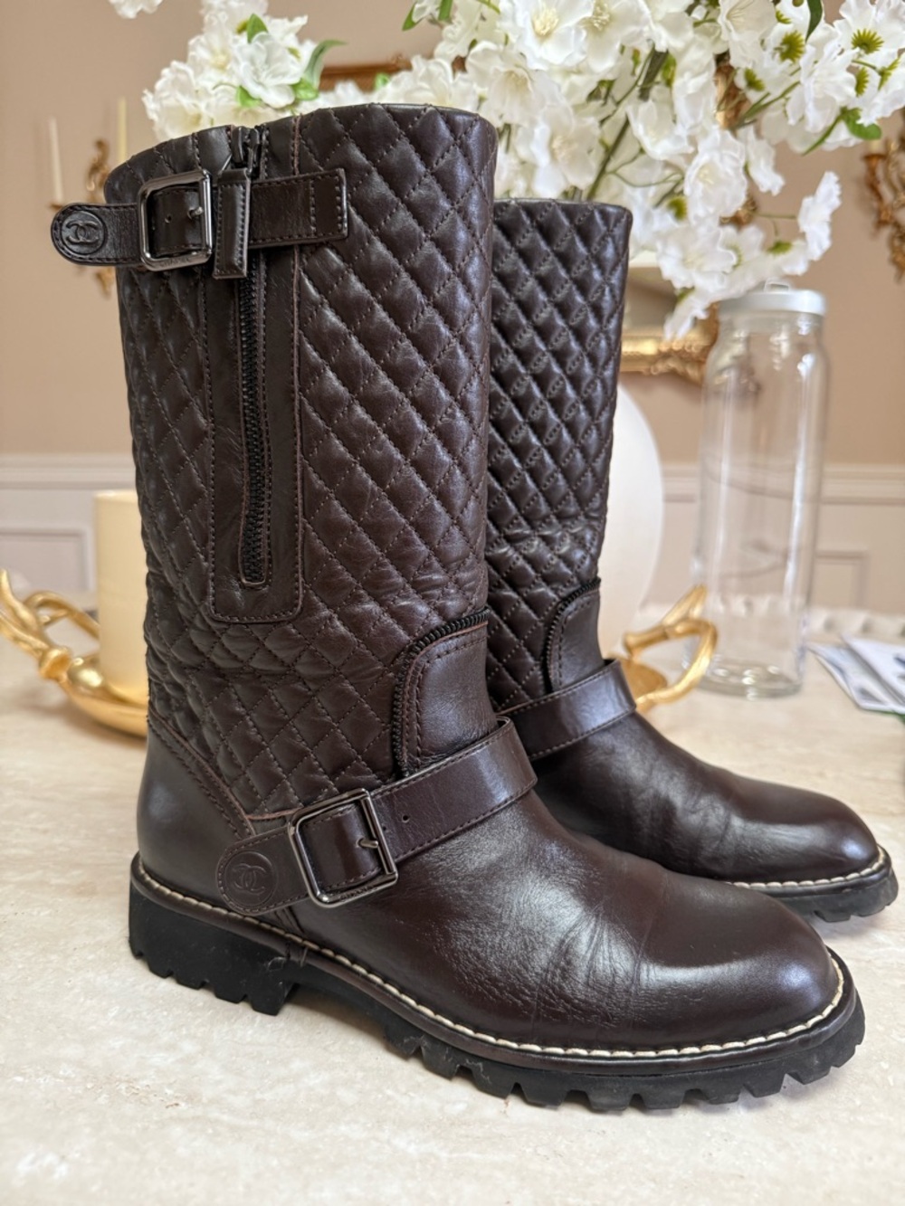 SOLD!!! Chanel
2013 Interlocking CC Logo Moto Boots